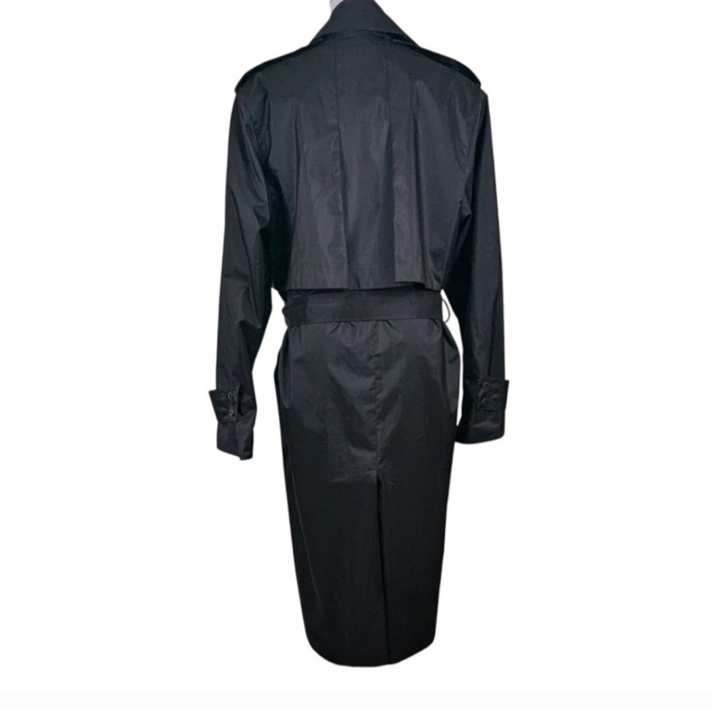 Vintage British Mist Black Double Belted Trench Rain Coat Sz 14 - Picture 9 of 10